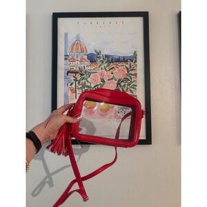Red Clear Stadium Bag Crossbody Purse with Tassel PVC Transparent Camera Bag